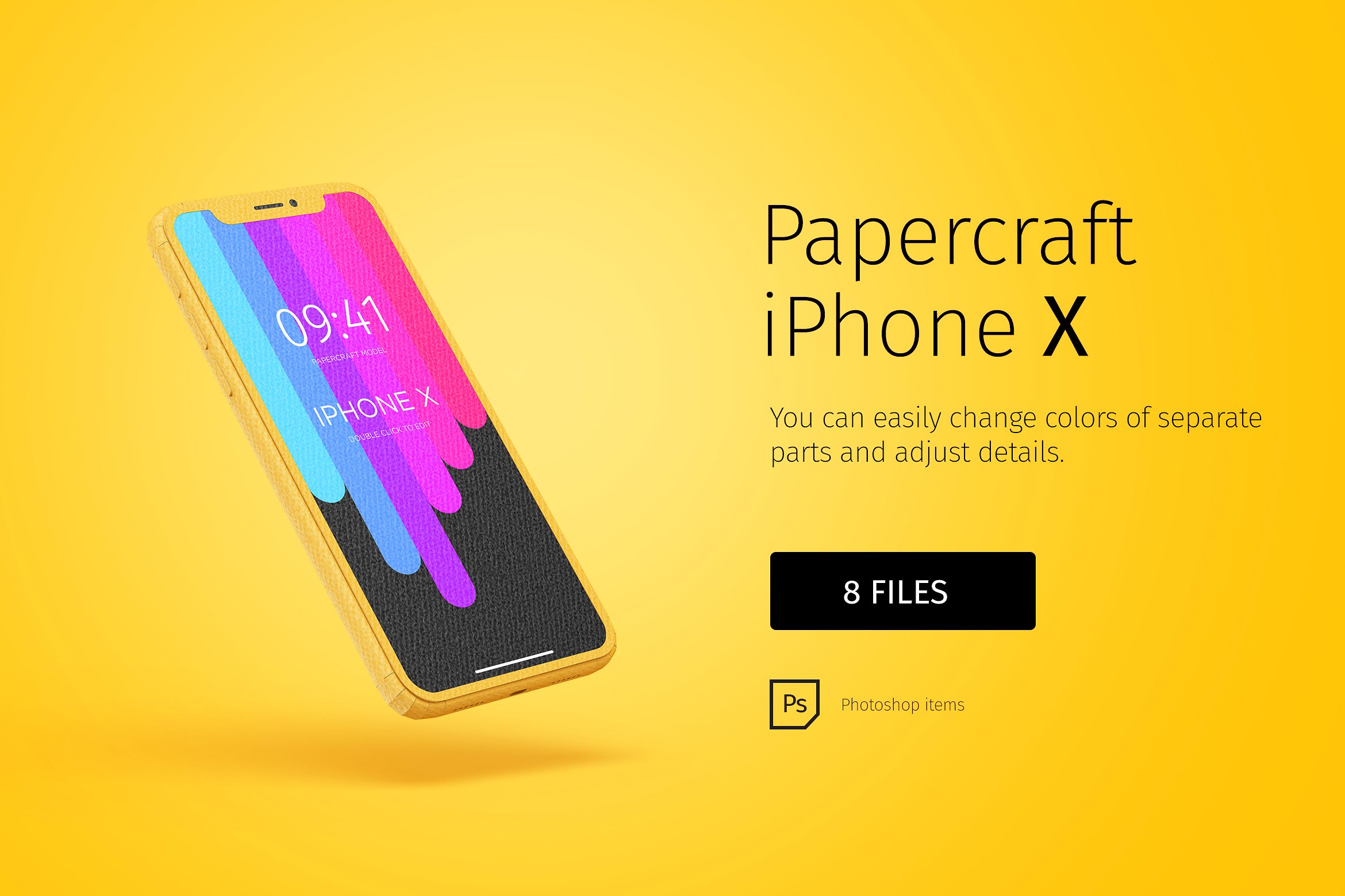 独特的纸质手绘风格iPhoneX展示模型 Paper Model iPhoneX Mockup插图