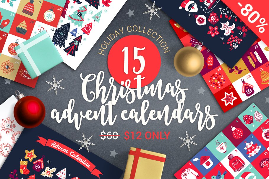 15圣诞节元素日历图案合集 15 Advent Calendars插图