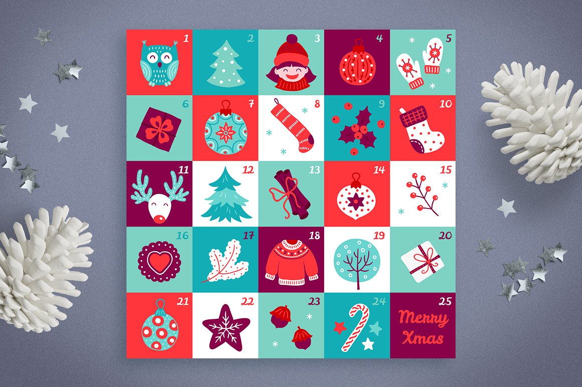 15圣诞节元素日历图案合集 15 Advent Calendars插图1