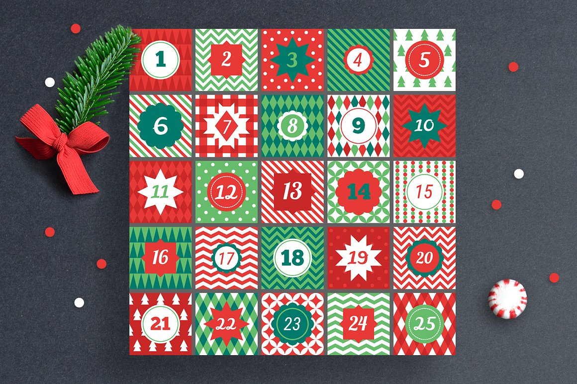 15圣诞节元素日历图案合集 15 Advent Calendars插图10