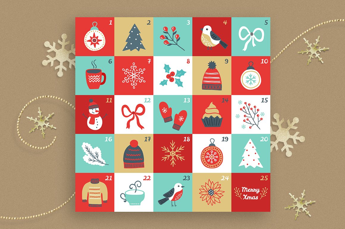 15圣诞节元素日历图案合集 15 Advent Calendars插图11