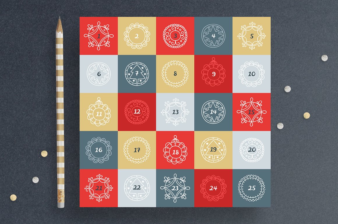 15圣诞节元素日历图案合集 15 Advent Calendars插图12