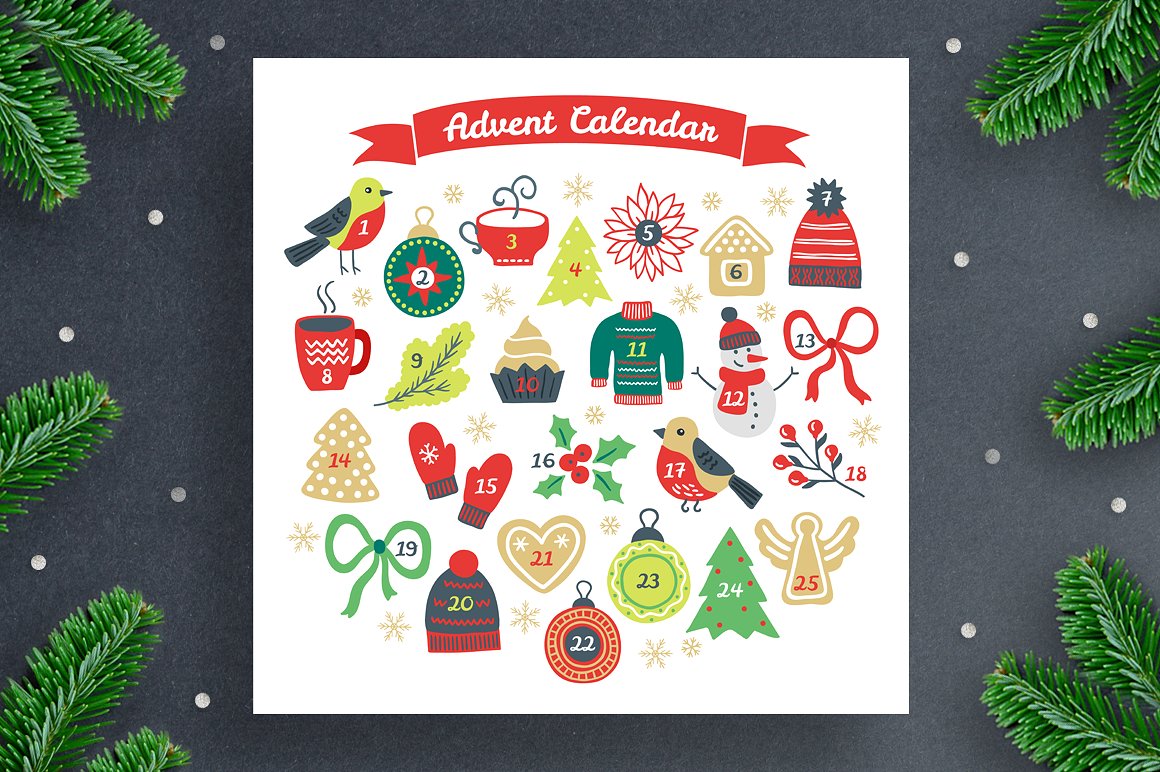 15圣诞节元素日历图案合集 15 Advent Calendars插图13