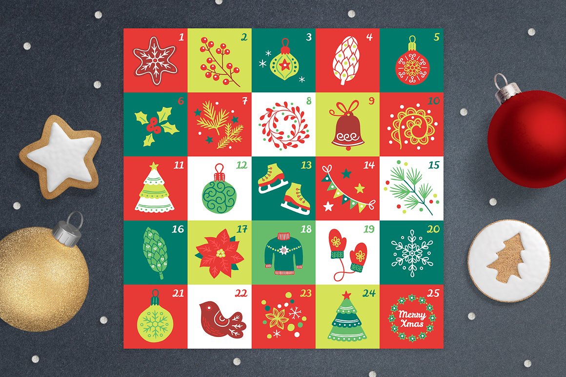 15圣诞节元素日历图案合集 15 Advent Calendars插图14