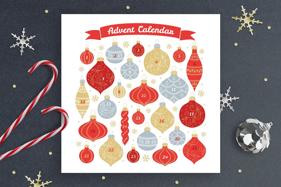 15圣诞节元素日历图案合集 15 Advent Calendars插图15