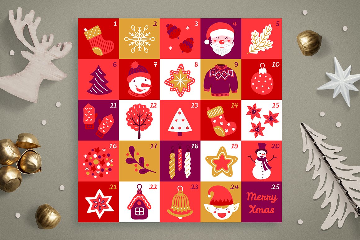15圣诞节元素日历图案合集 15 Advent Calendars插图2