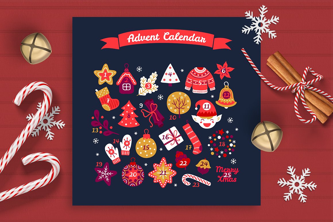 15圣诞节元素日历图案合集 15 Advent Calendars插图3