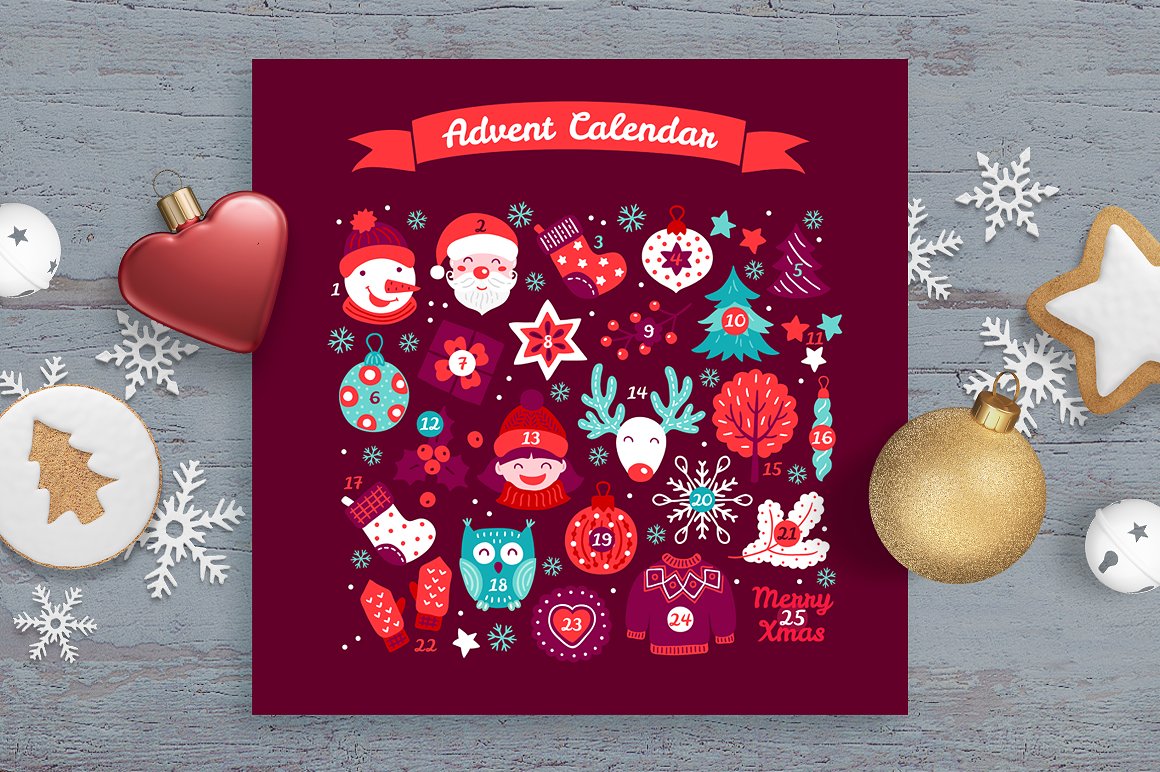 15圣诞节元素日历图案合集 15 Advent Calendars插图4
