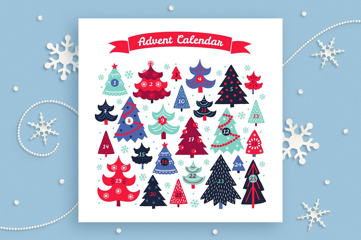 15圣诞节元素日历图案合集 15 Advent Calendars插图7