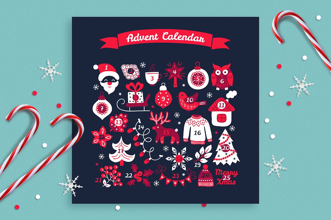 15圣诞节元素日历图案合集 15 Advent Calendars插图8