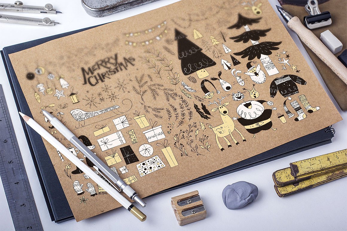 手绘冬季圣诞节元素套件 Fairy Christmas Kit, EPS+PNG插图1