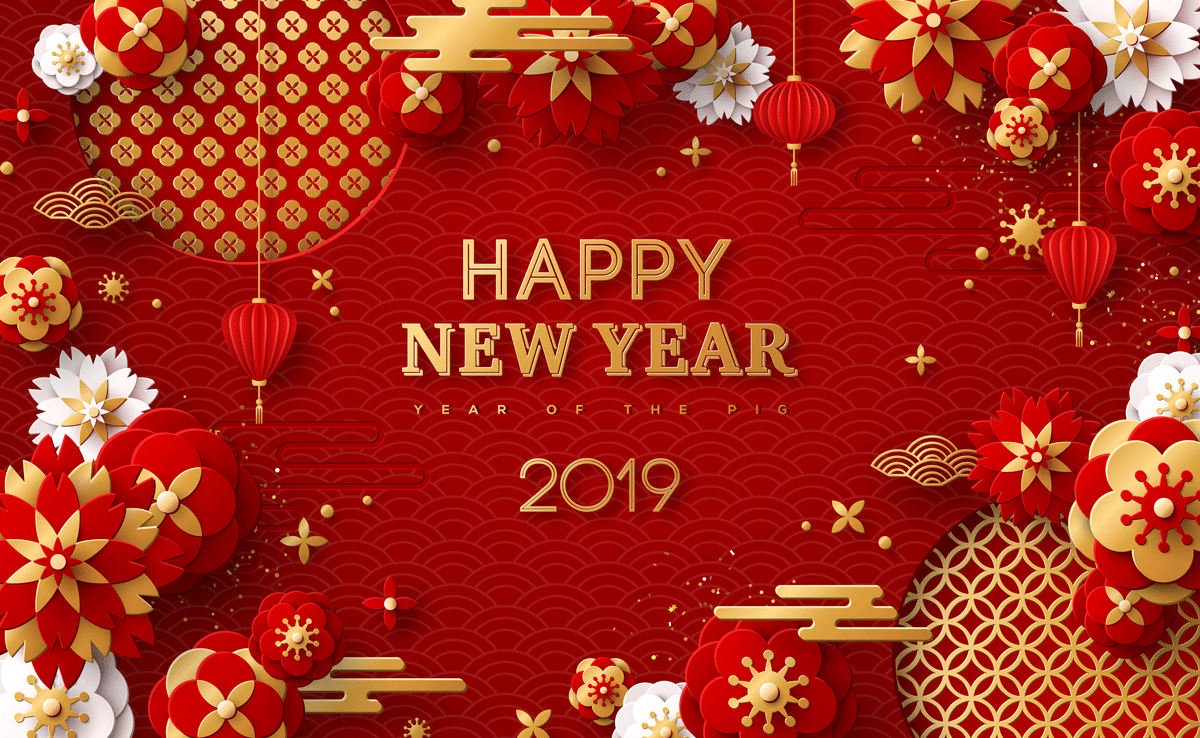 中国2019新年猪年矢量贺卡 Chinese vector greeting card for 2019 New Year, sign pig插图3