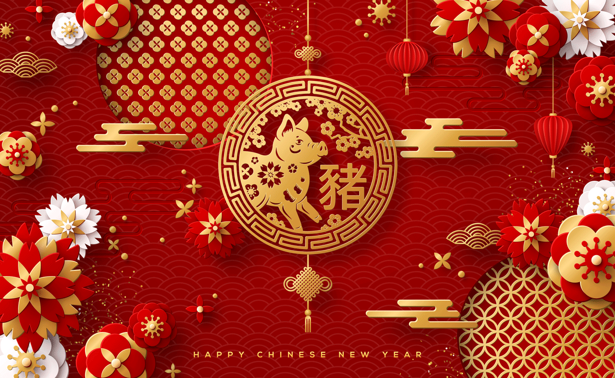 中国2019新年猪年矢量贺卡 Chinese vector greeting card for 2019 New Year, sign pig插图2