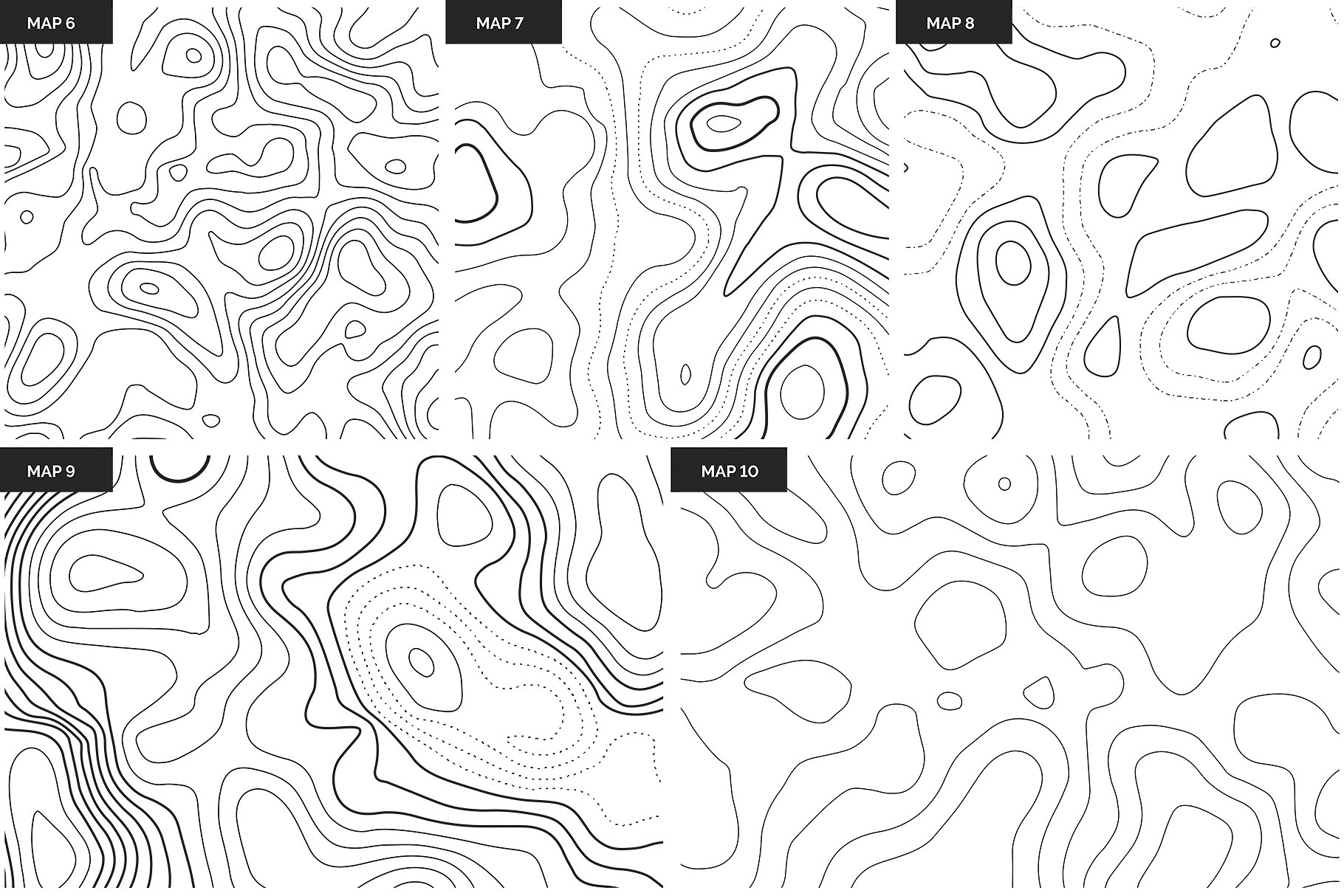 10种无缝向量模式与线性轮廓纹理 10 Topographic Maps Patterns插图10
