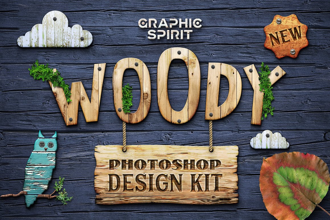 创意木制艺术设计素材包 WOODY Creative Toolkit for Photoshop插图