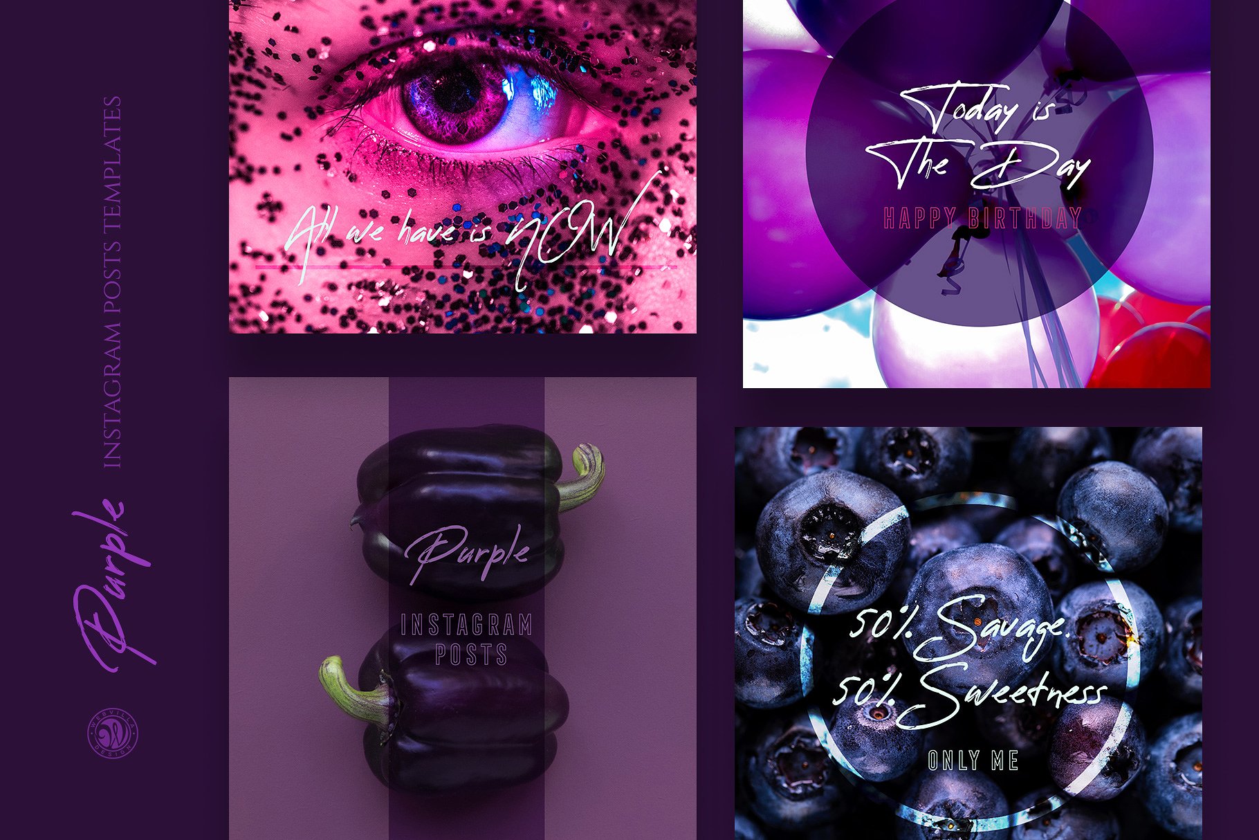 紫色优雅的Instagram模板包 Purple Instagram Posts插图1