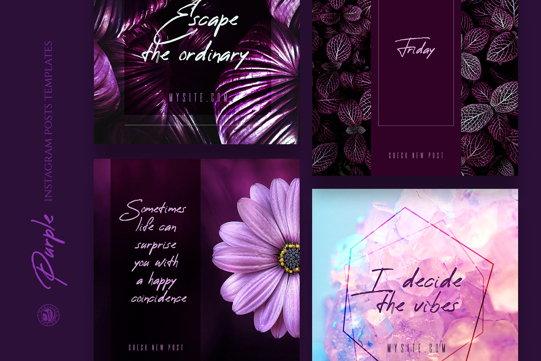 紫色优雅的Instagram模板包 Purple Instagram Posts插图2