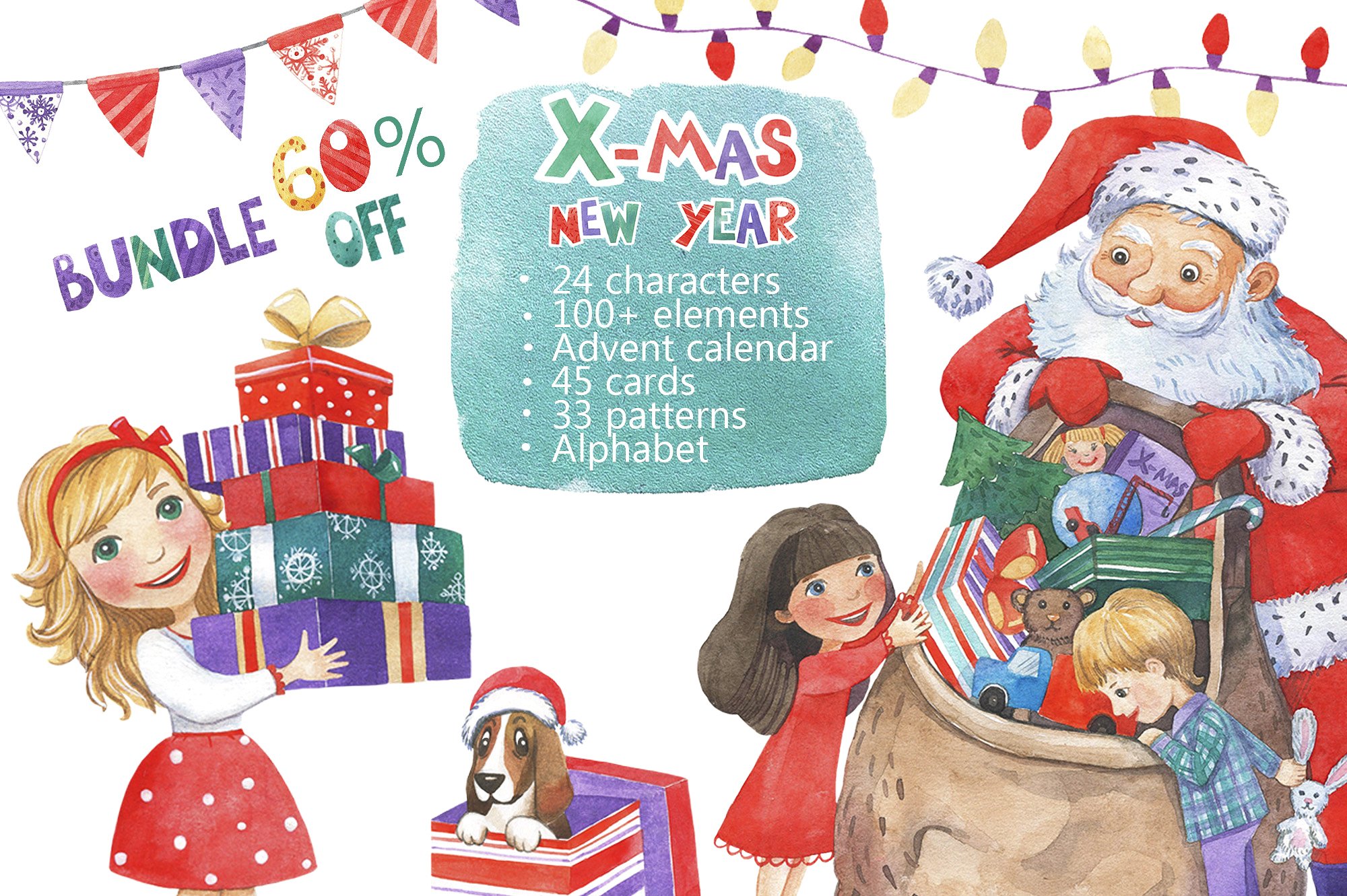 超级幸福的手绘水彩圣诞节快乐图案集 Watercolor Christmas Fun Bundle插图 超级幸福的手绘水彩圣诞节快乐图案集 Watercolor Christmas Fun Bundle插图