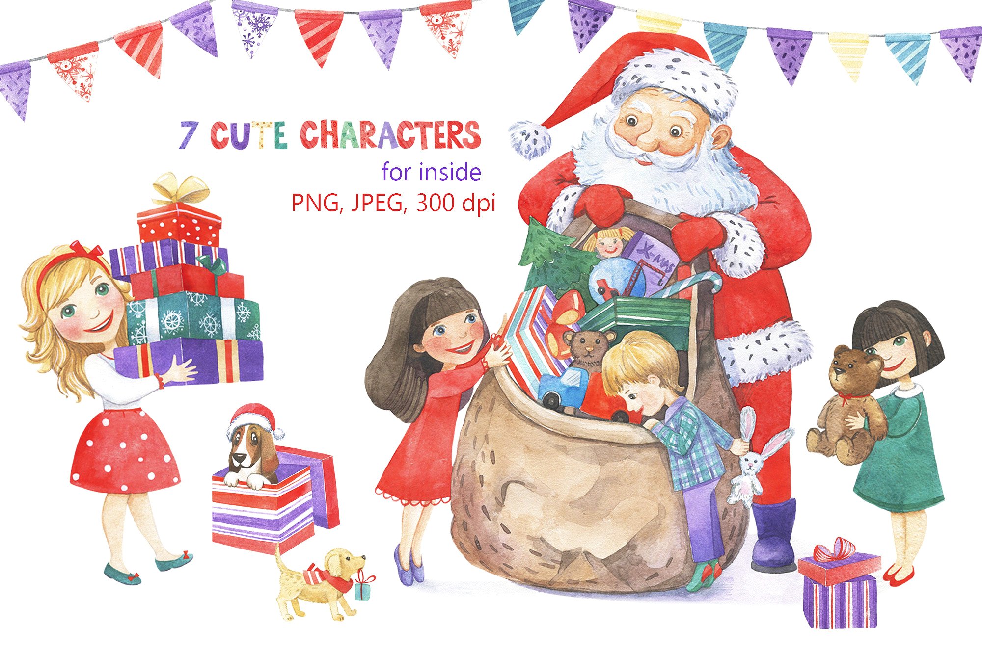 超级幸福的手绘水彩圣诞节快乐图案集 Watercolor Christmas Fun Bundle插图4 超级幸福的手绘水彩圣诞节快乐图案集 Watercolor Christmas Fun Bundle插图4