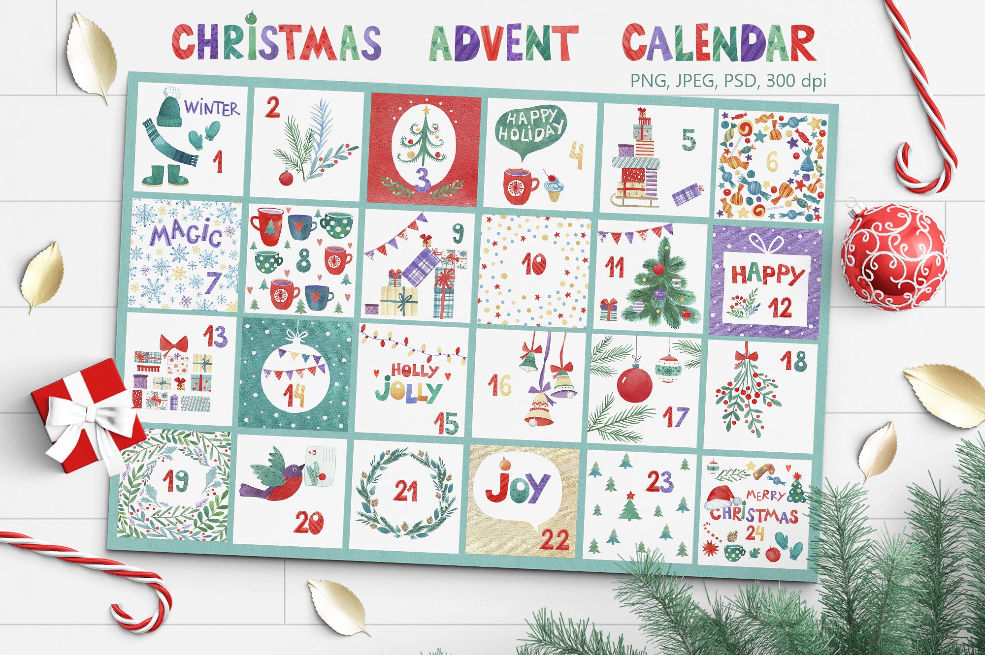 超级幸福的手绘水彩圣诞节快乐图案集 Watercolor Christmas Fun Bundle插图7 超级幸福的手绘水彩圣诞节快乐图案集 Watercolor Christmas Fun Bundle插图7