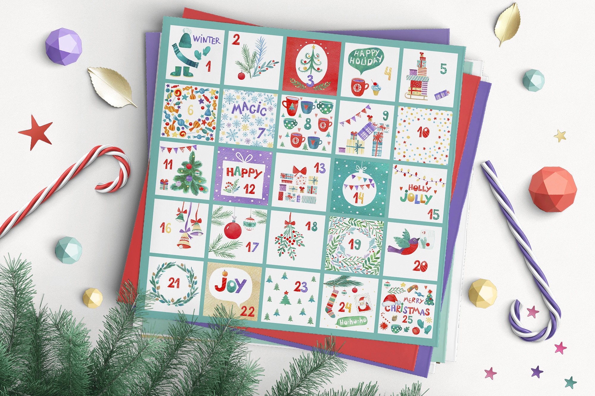 超级幸福的手绘水彩圣诞节快乐图案集 Watercolor Christmas Fun Bundle插图8 超级幸福的手绘水彩圣诞节快乐图案集 Watercolor Christmas Fun Bundle插图8