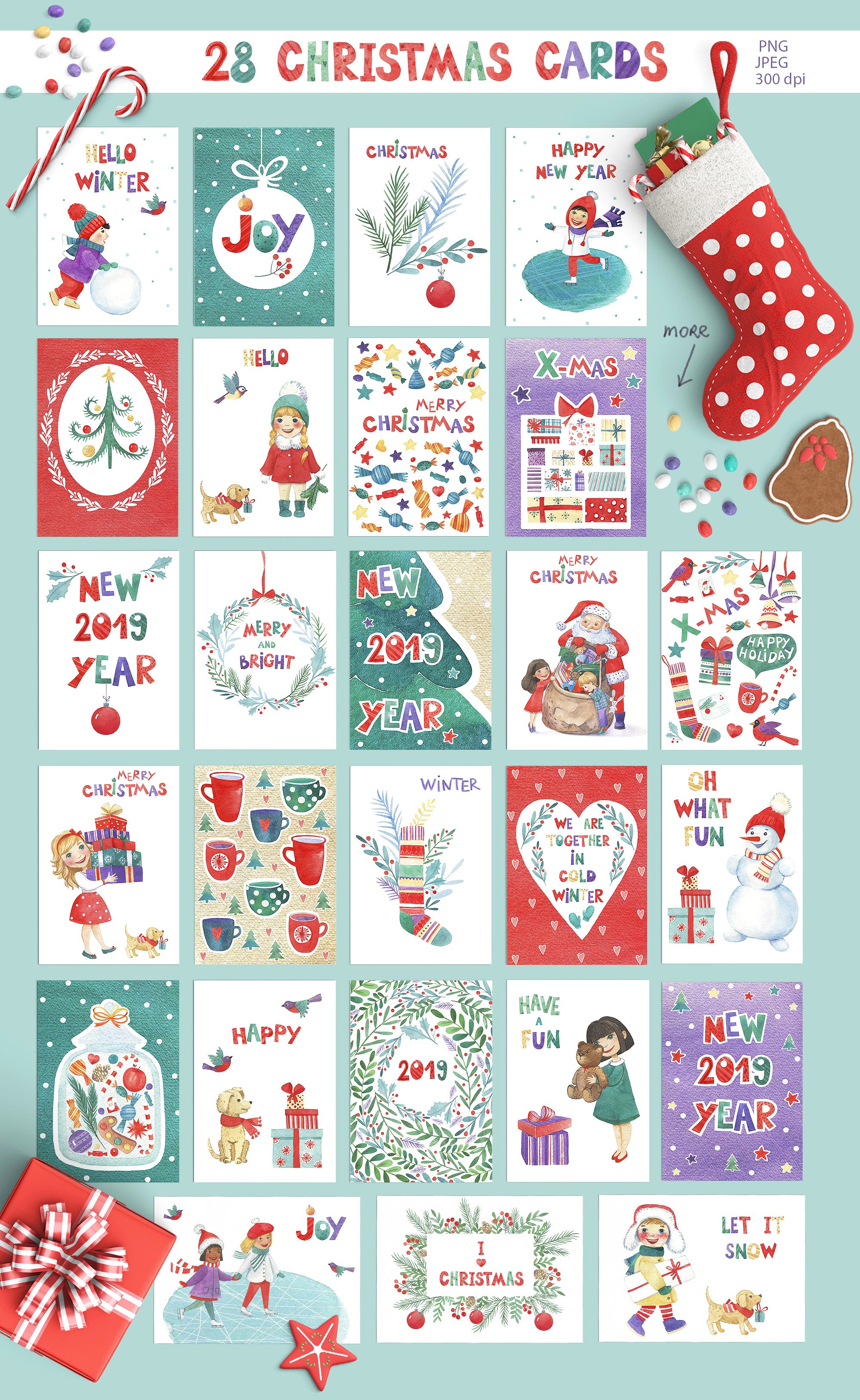 超级幸福的手绘水彩圣诞节快乐图案集 Watercolor Christmas Fun Bundle插图10 超级幸福的手绘水彩圣诞节快乐图案集 Watercolor Christmas Fun Bundle插图10