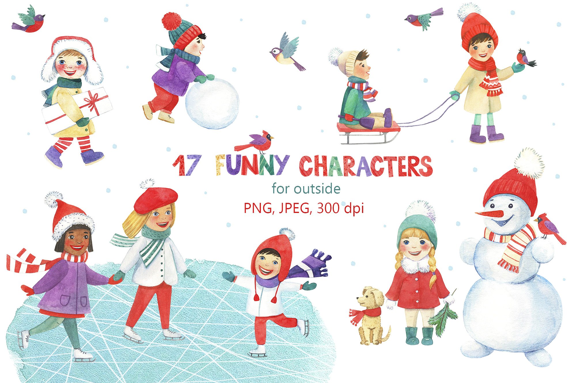 超级幸福的手绘水彩圣诞节快乐图案集 Watercolor Christmas Fun Bundle插图14 超级幸福的手绘水彩圣诞节快乐图案集 Watercolor Christmas Fun Bundle插图14