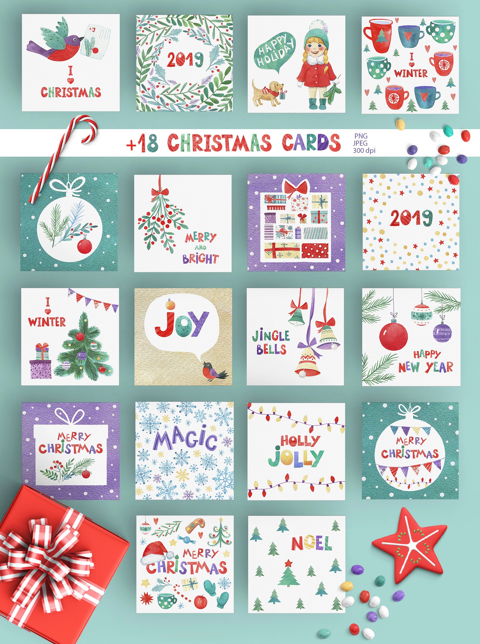 超级幸福的手绘水彩圣诞节快乐图案集 Watercolor Christmas Fun Bundle插图15 超级幸福的手绘水彩圣诞节快乐图案集 Watercolor Christmas Fun Bundle插图15