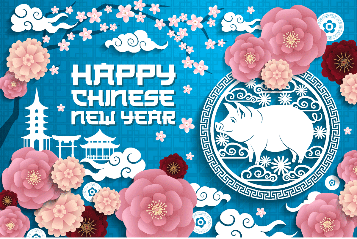 蓝色的新年猪年背景 Blue New Year Backgrounds With Pigs插图2