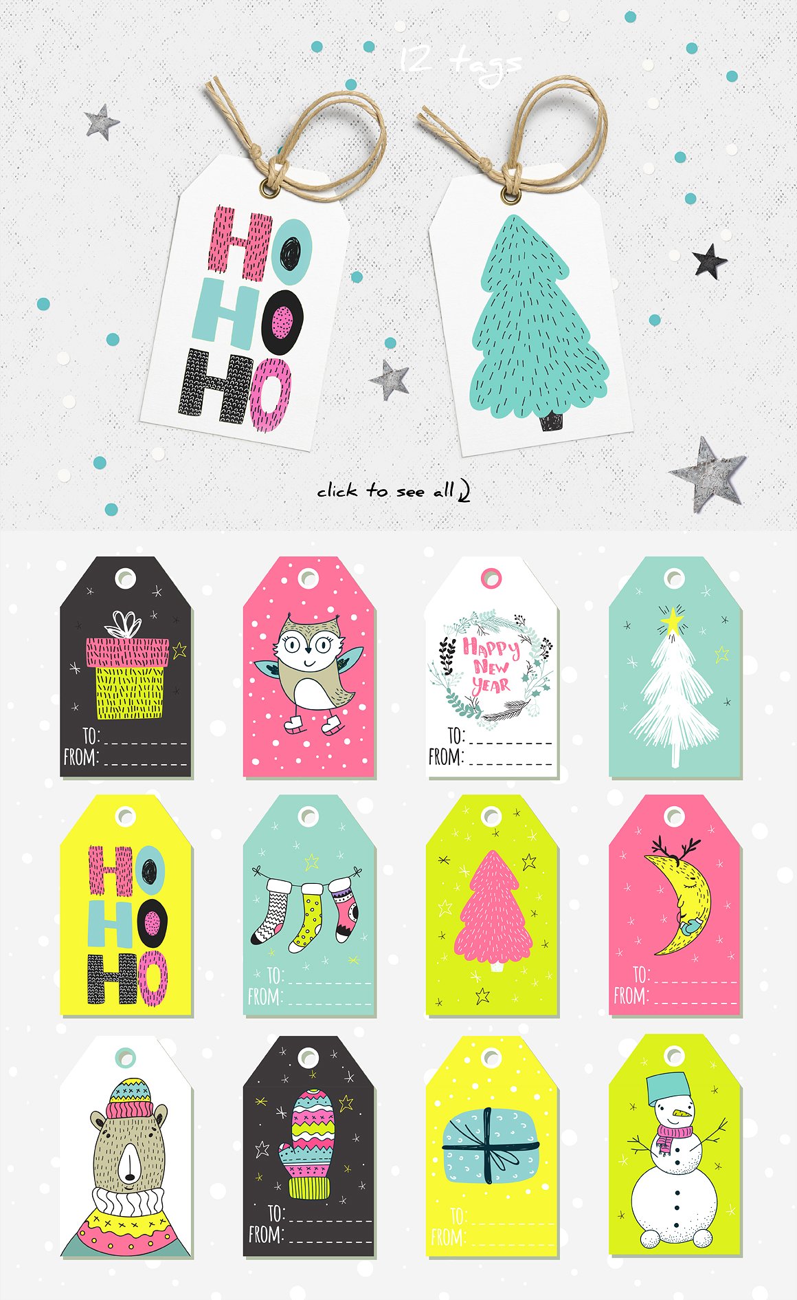 酷炫的圣诞节假日手绘图案集 Cool Christmas Holiday Hand Drawn Pattern Set插图4