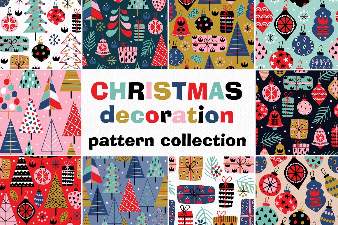 五彩斑斓的圣诞节装饰矢量图案 Colorful Christmas Decoration Vector Pattern插图