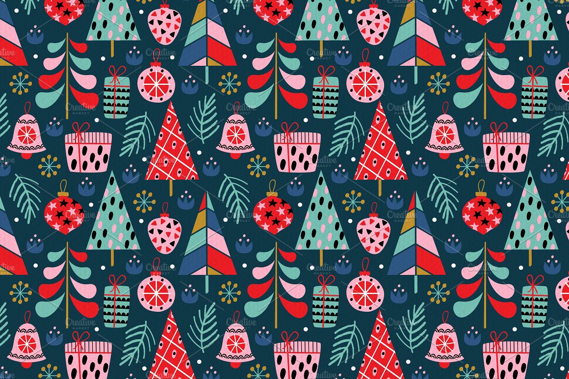 五彩斑斓的圣诞节装饰矢量图案 Colorful Christmas Decoration Vector Pattern插图4