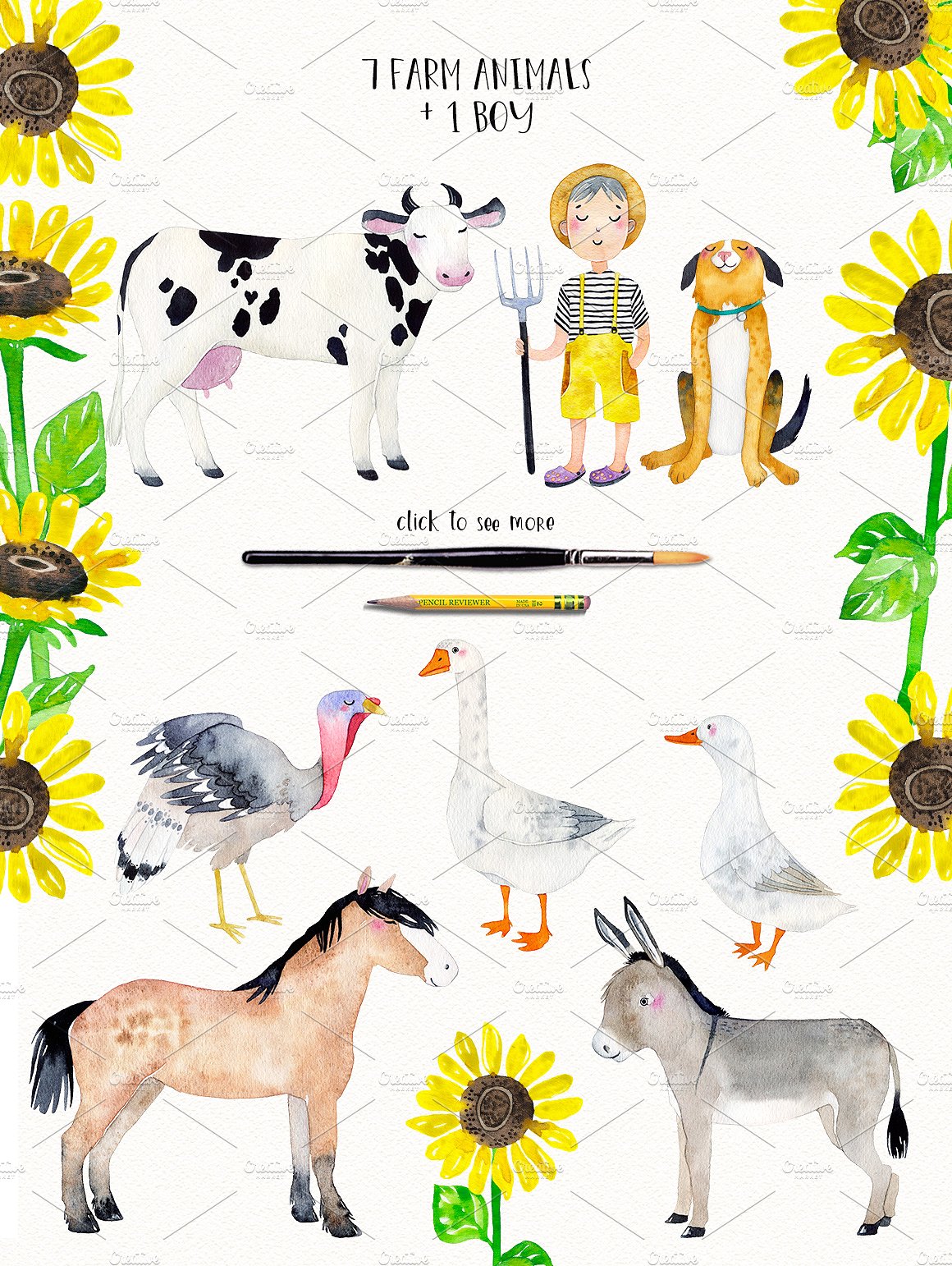 完美的手绘农场动物背景人物水彩画集 FARM ANIMALS WATERCOLOR SET插图6