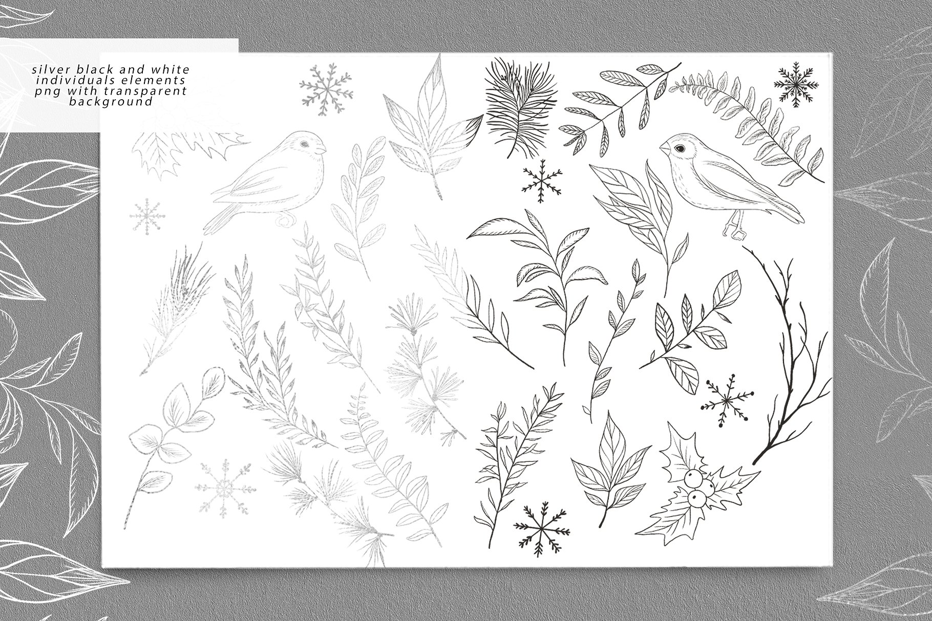 个性化婚礼鸟类和树叶黑白线稿 Personalized Birds And Leaves Black And WhiteLine Drawing插图3