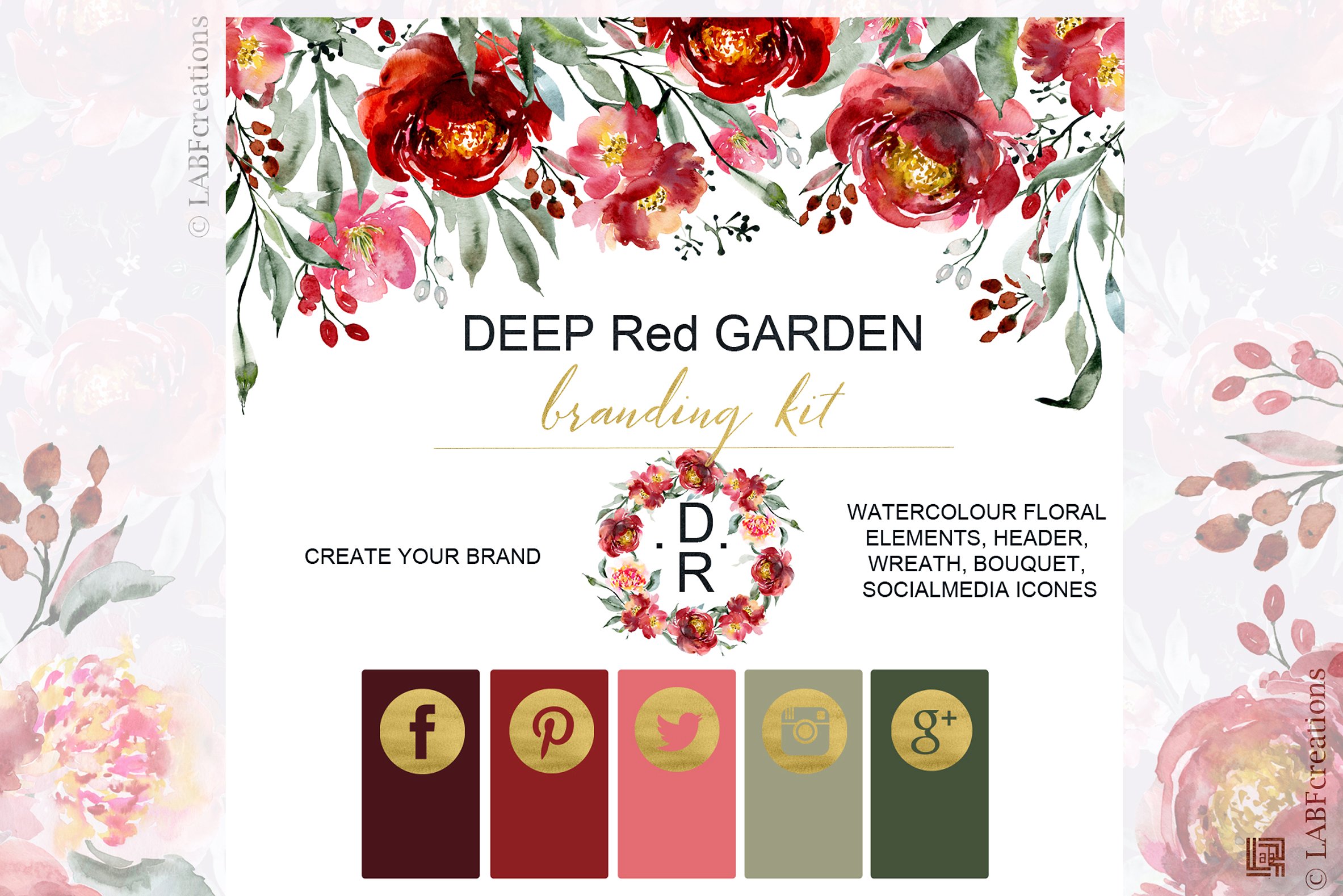 深红色的玫瑰牡丹花圈品牌图案合集 Crimson Rose Peony Wreath Brand Pattern Collection插图3
