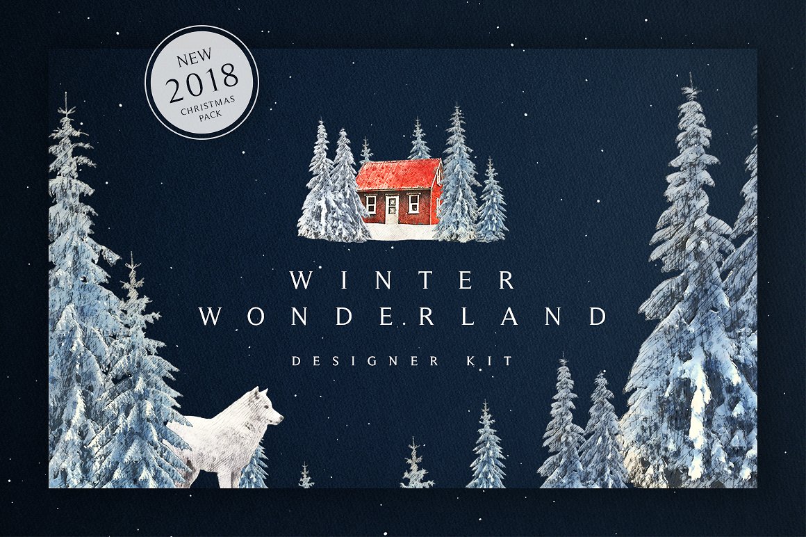 梦如仙境的手绘冬季圣诞节元素图案集 Winter Wonderland Designer Kit插图