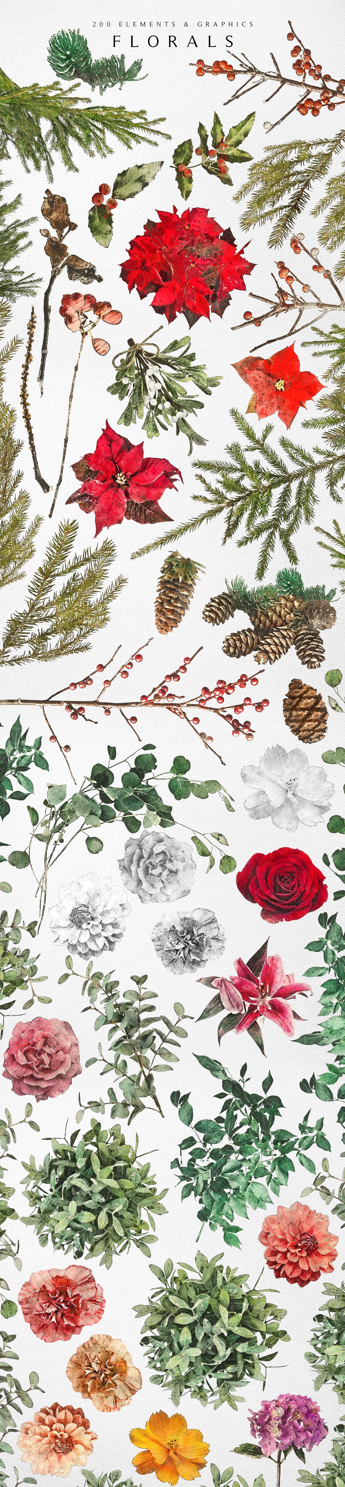 梦如仙境的手绘冬季圣诞节元素图案集 Winter Wonderland Designer Kit插图10