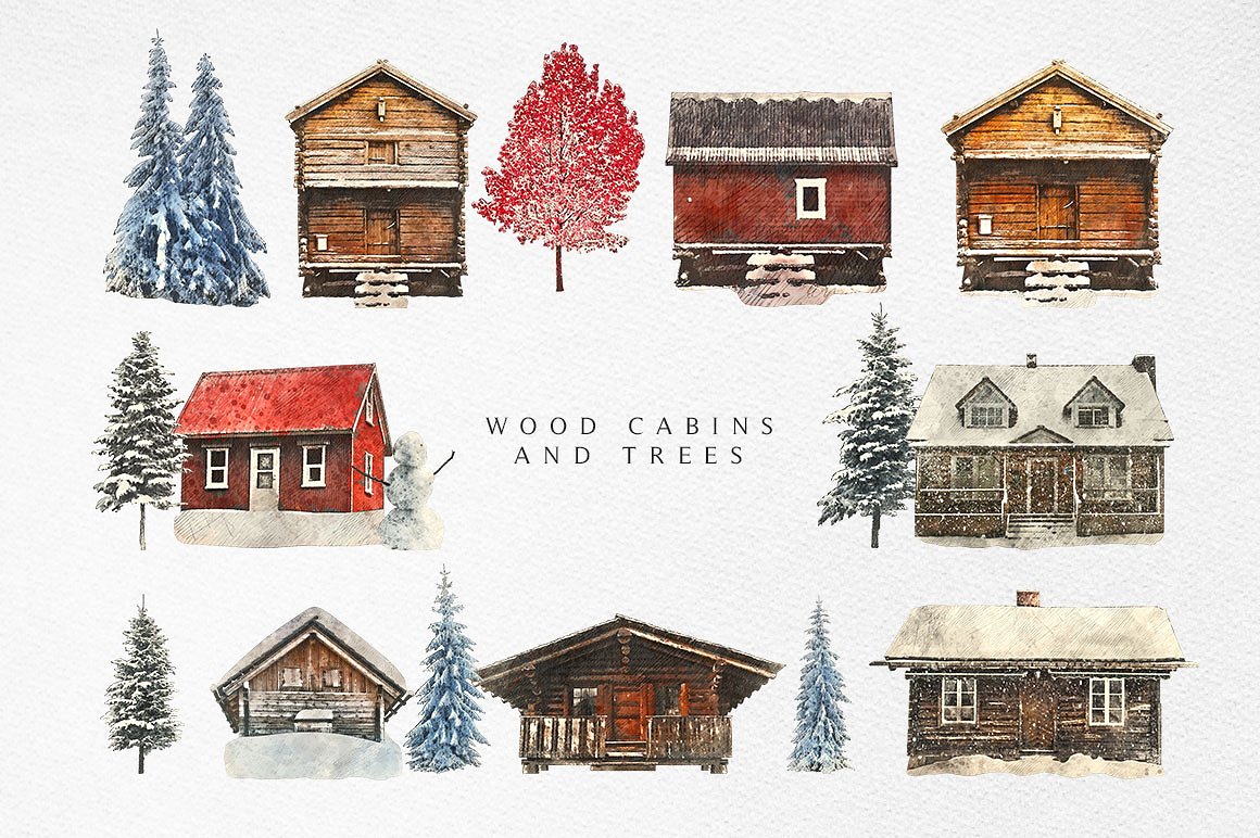 梦如仙境的手绘冬季圣诞节元素图案集 Winter Wonderland Designer Kit插图15