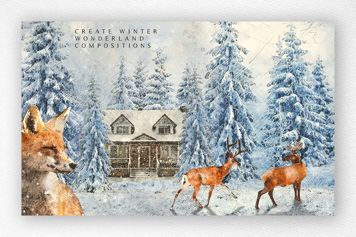 梦如仙境的手绘冬季圣诞节元素图案集 Winter Wonderland Designer Kit插图3