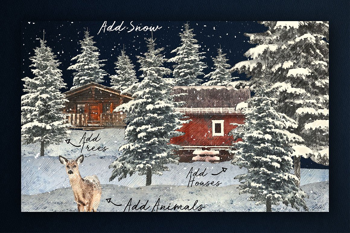 梦如仙境的手绘冬季圣诞节元素图案集 Winter Wonderland Designer Kit插图2