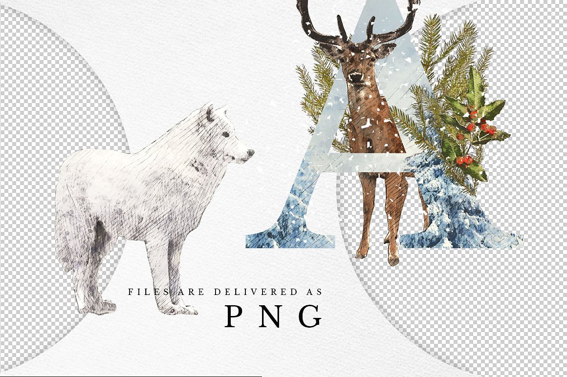 梦如仙境的手绘冬季圣诞节元素图案集 Winter Wonderland Designer Kit插图1