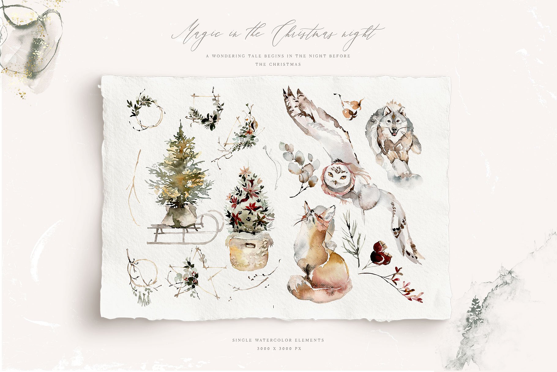 神奇的手绘圣诞森林动物花圈水彩画集 Christmas Fields插图6