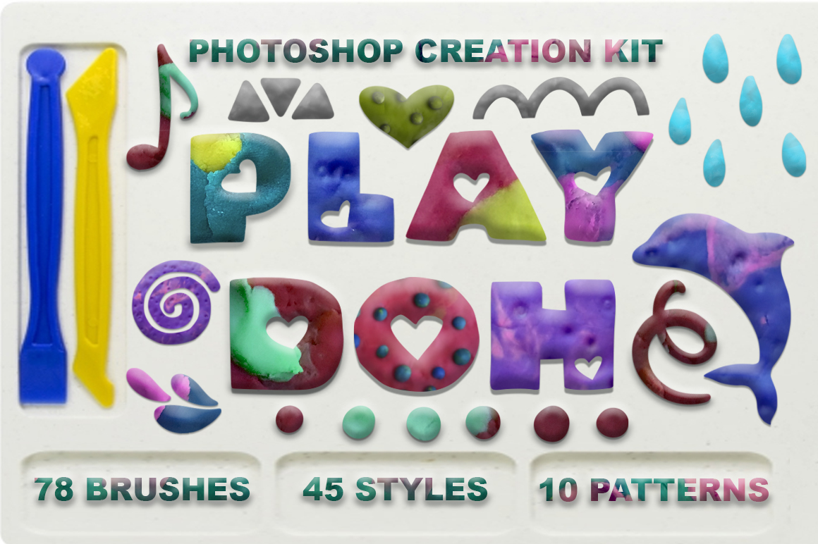 儿童手捏橡皮泥卡通字体图层样式 Play Doh Photoshop Creation Kit插图