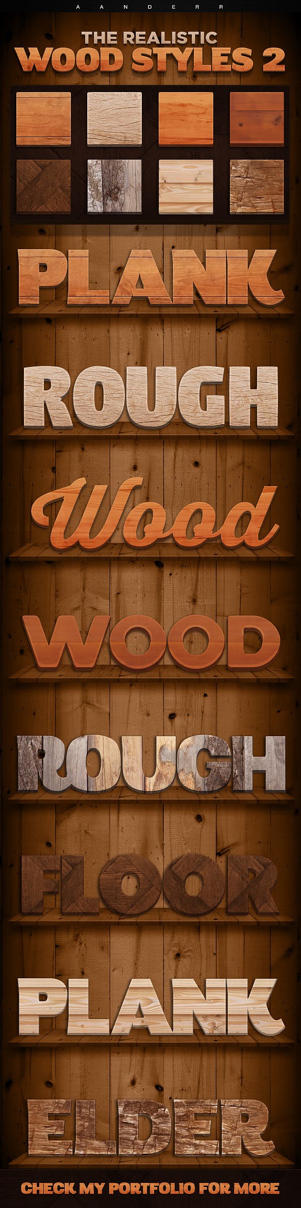 真实的木质效果的字体图层样式 The Realistic Wood Styles插图