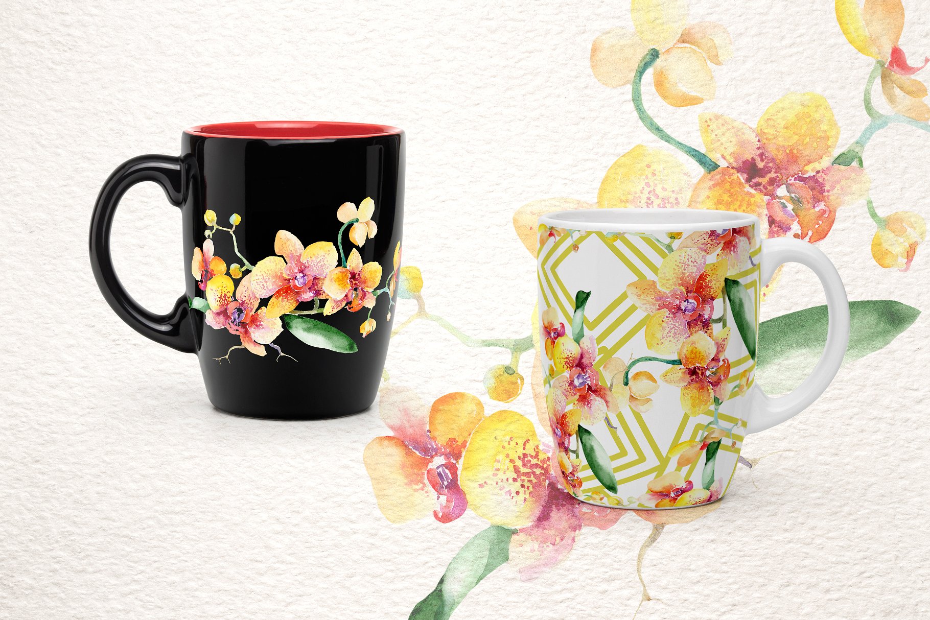 黄色兰花花束PNG手绘水彩插图集 Yellow Orchid Bouquet PNG Watercolor插图5
