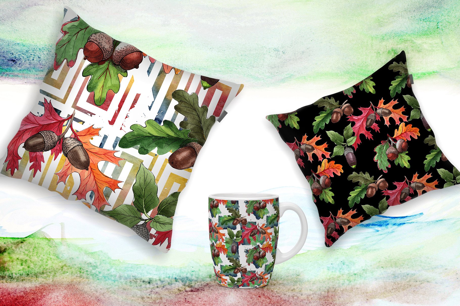 手绘秋天橡子叶子和植物水彩画PNG集合 Autumn Acorn Leaf And Plant PNG Watercolor Set插图6
