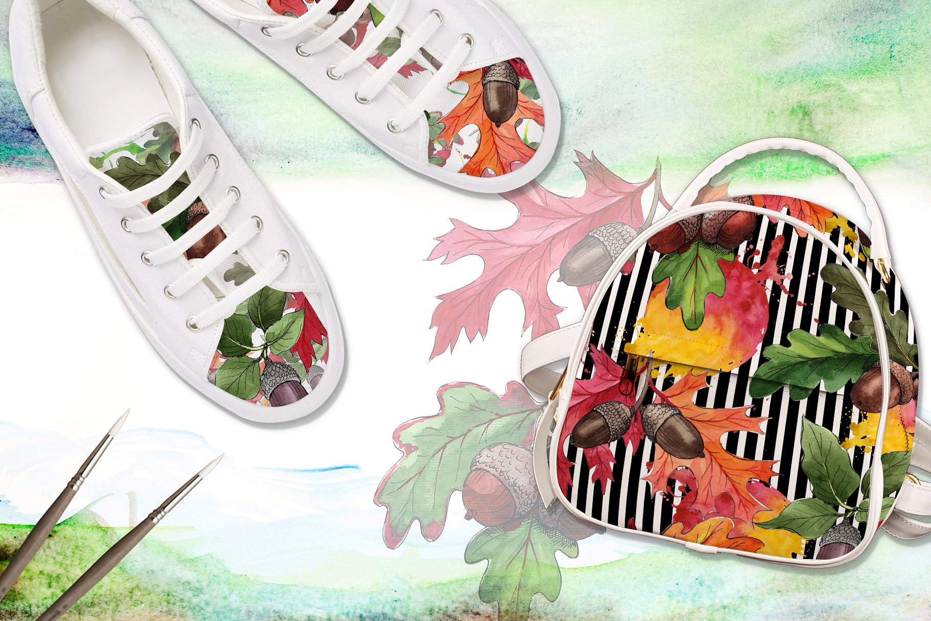 手绘秋天橡子叶子和植物水彩画PNG集合 Autumn Acorn Leaf And Plant PNG Watercolor Set插图5