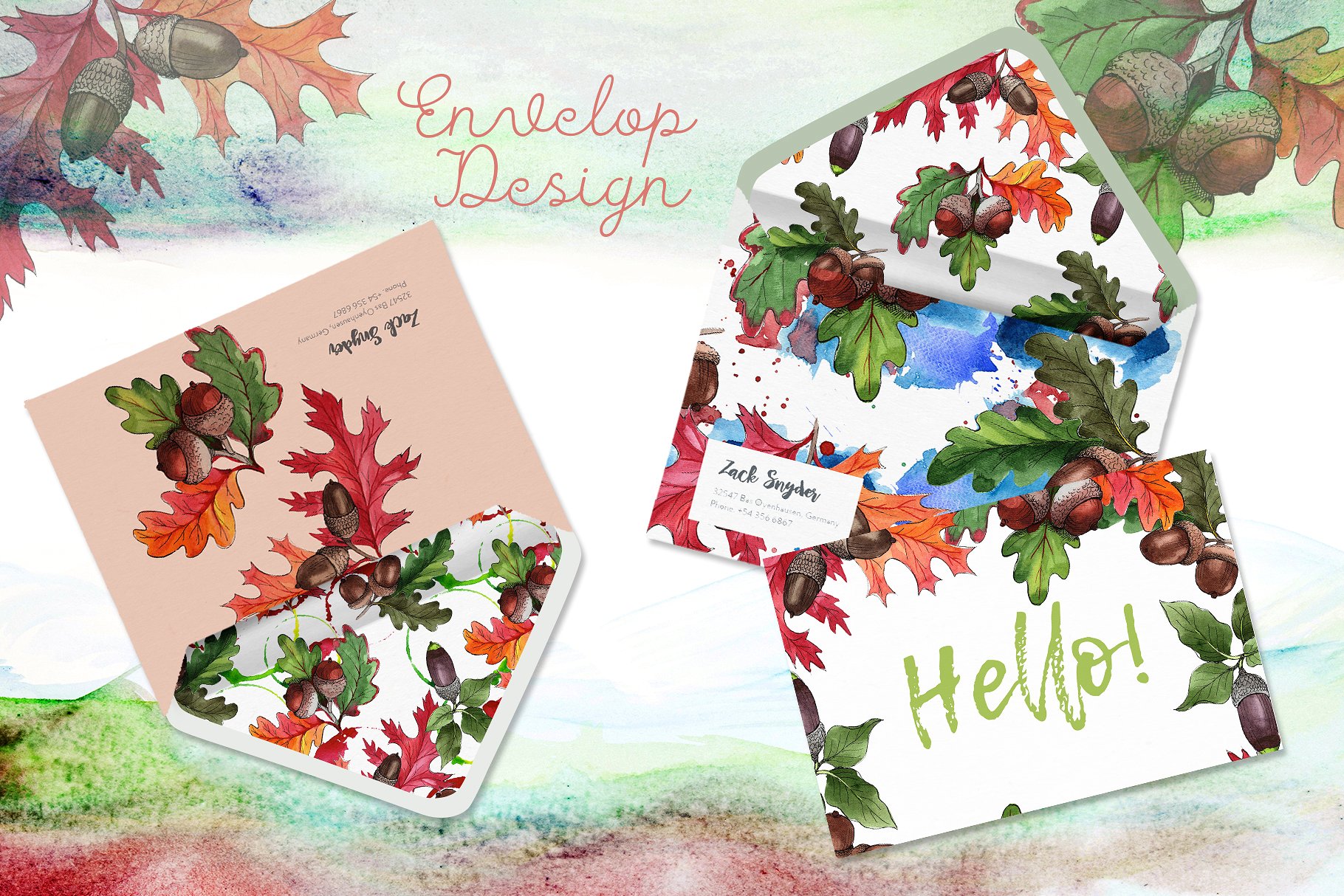 手绘秋天橡子叶子和植物水彩画PNG集合 Autumn Acorn Leaf And Plant PNG Watercolor Set插图3