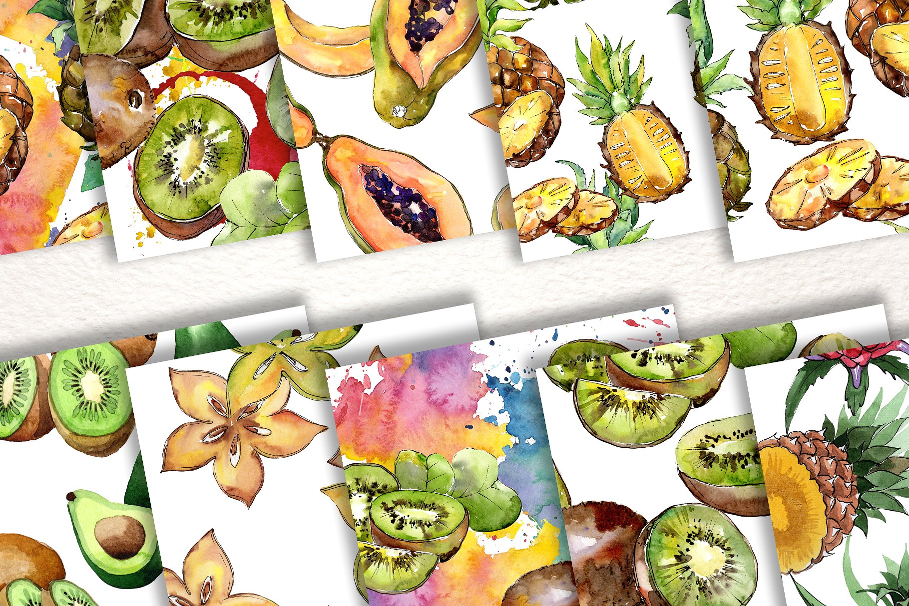 100美味的手绘水果水彩画集 100 Yummy Patterns Of Fruits JPG Watercolor Set插图10