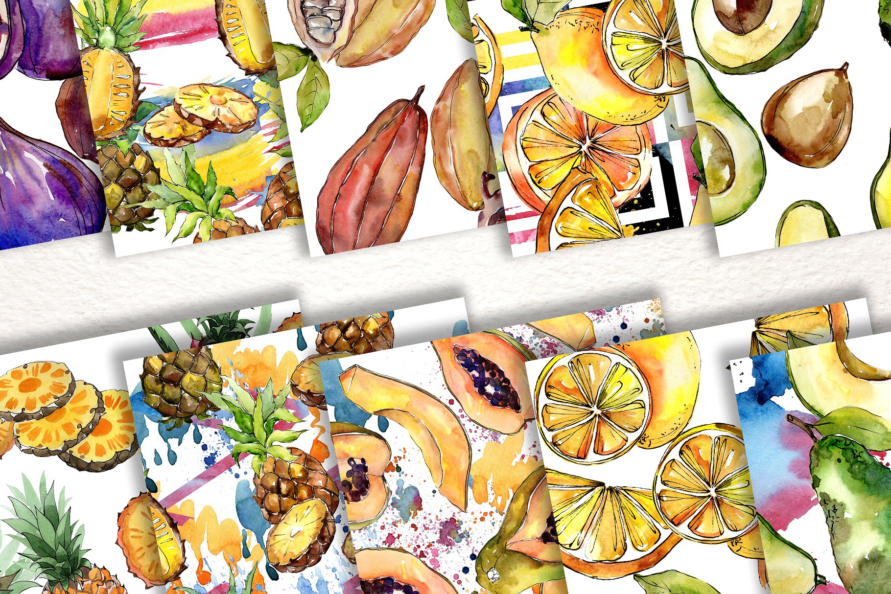 100美味的手绘水果水彩画集 100 Yummy Patterns Of Fruits JPG Watercolor Set插图8